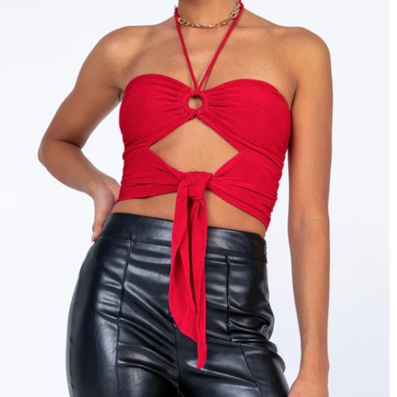 Princess Polly LORIELLA RING DETAIL CROP TOP RED NWT - Picture 2 of 13